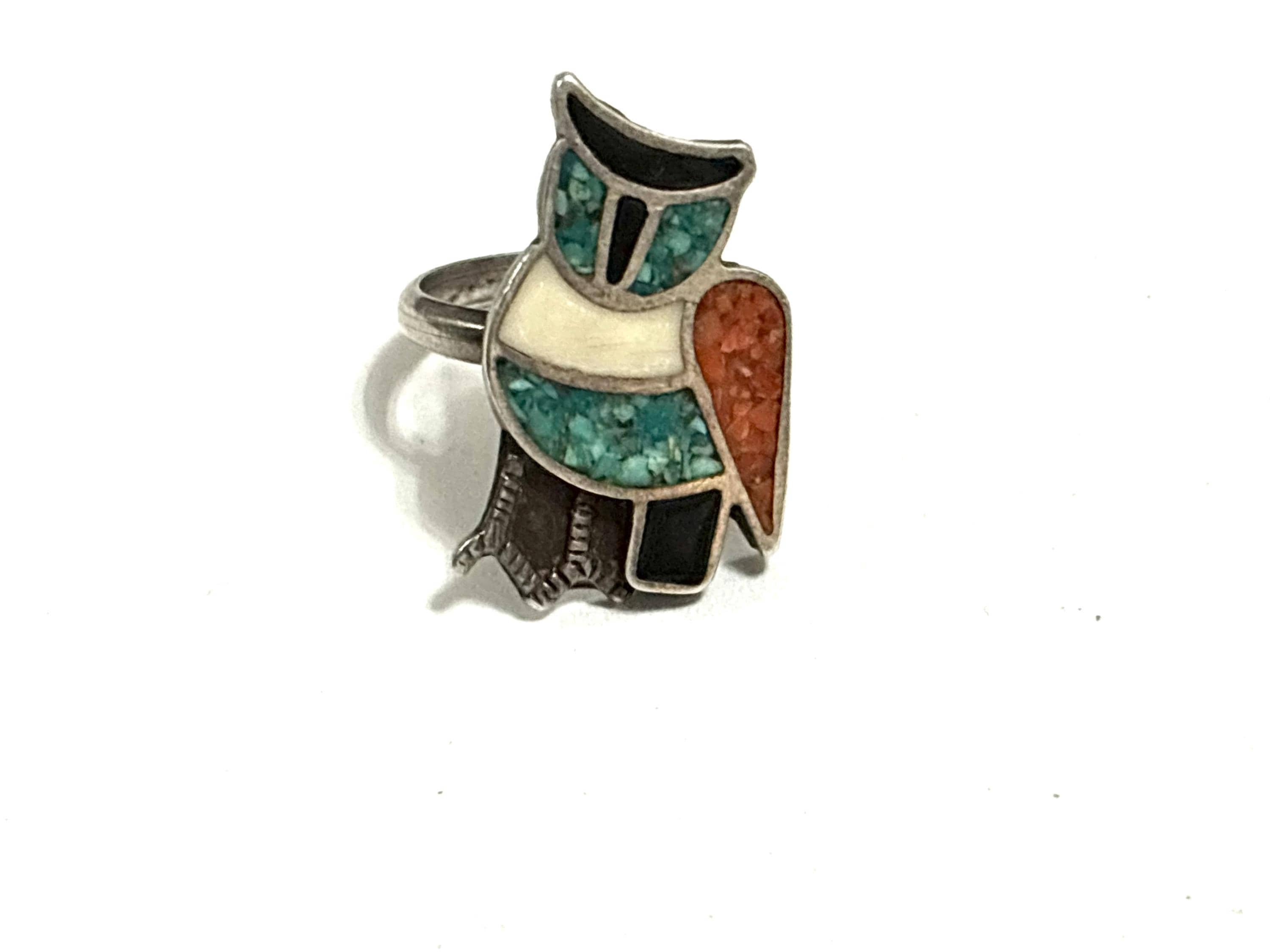 Beautiful Stone Owl - Sterling Silver and stone Ring - Sz 5.5