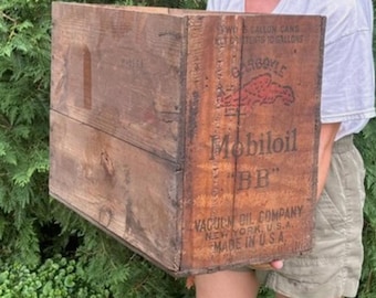 Vintage 1930s Wooden Mobil Gargoyle Crate