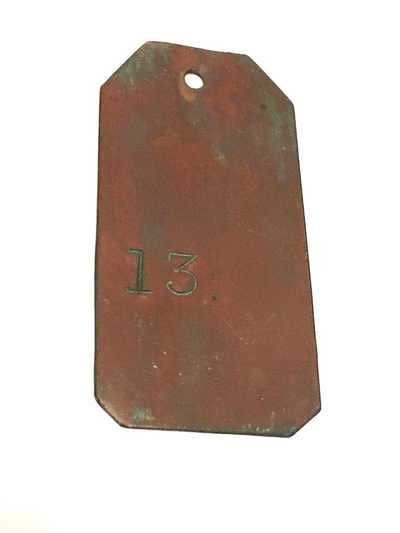 Lucky Number 13 - Super Unusual Old Copper Cow Tag - image 4