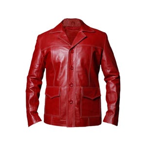 Veste en cuir rouge Brad Pitt Tyler Durden fabriquée à la main, costume de cosplay Brad Pitt Tyler fabriqué à la main