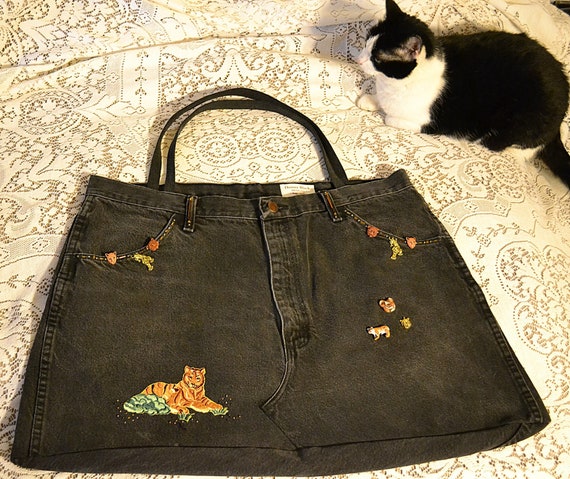 Tiger-safari Themed Black Denim Jeans 