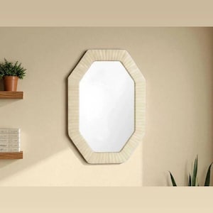 Handmade Bone Inlay Mirror  |  Floral Wall Mirror | Camel Bone Inlay Frame | Boho Custom Size Decorative Wooden Mirror for Home Decor