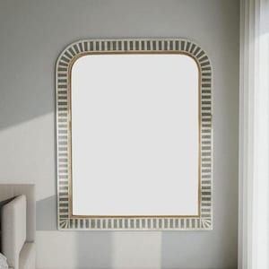 Handcrafted Floral Bone Inlay Mirror Frame – Elegant Waterfall Wall Décor for Living Room, Bedroom & Hallway Unique Design Mirror