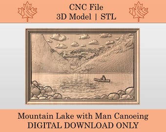Mountain Lake with Man Canoeing 3D Model | STL | Relief | CNC File | Nature Scene | Wilderness Landscape | Lake Louise Alberta Canada