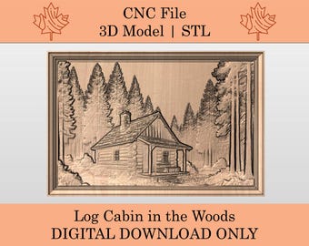 Log Cabin in the Woods 3D Model | STL | Relief | CNC File | Nature Scene | Animals | Wilderness Landscape | Woodland