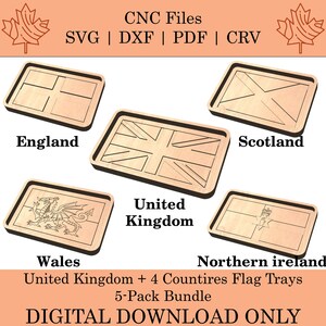 United Kingdom, England, Scotland, Wales & Northern Ireland Flag Trays CNC Files 5-Pack Bundle | Svg | Dxf | Pdf | Crv | Great Britain | UK