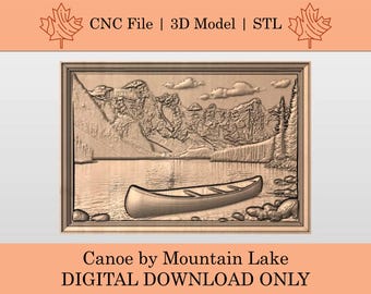 Canoe by Mountain Lake 3D Model | STL | Relief | CNC File | Nature Scene | Wilderness Landscape | Moraine Lake Banff Alberta Canada