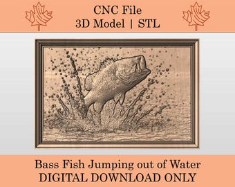 Bar sautant hors de l'eau modèle 3D | Fichier 3D | Soulagement | Fichier CNC | Scène naturelle | Animaux | Paysage sauvage