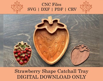 Erdbeerform Catchall Tablett CNC-Dateien | Vektoren | Datei | Dxf | Pdf | Krv | Obsttablett | Snack Serviertablett | Valet Tablett | Dekor Tablett