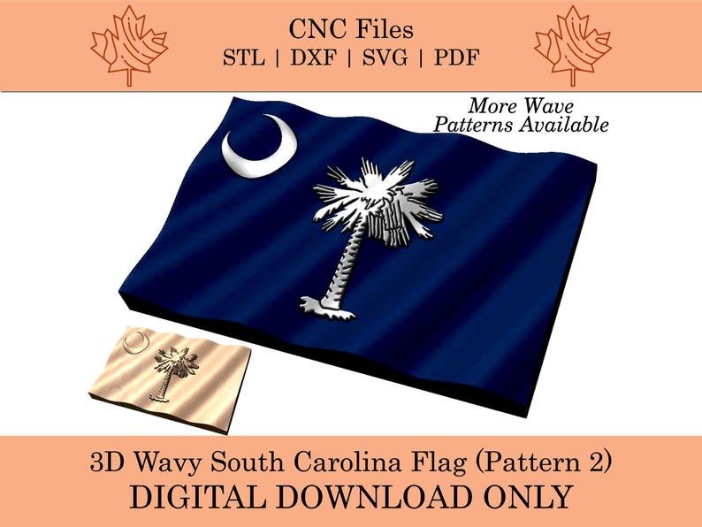 3D Wavy South Carolina State Flag (pattern 2) CNC Files | Stl | Crv3d ...