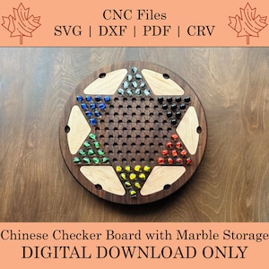Chinese Checkers Board with Marble Storage CNC Files | Chinese Chequers | Sternhalma | Svg | Dxf | Pdf | Crv | Board Game | Digital Download