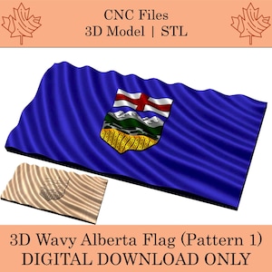 3D Wavy Alberta Flag (Pattern 1) CNC Files | STL | 3D Model | Calgary | Edmonton | Red Deer | Banff | Jasper | Canada | Province