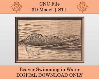 Bever die in water zwemt 3D-model | SBL | Reliëf | CNC-bestand | Natuurlandschap | Dieren | Wildernis