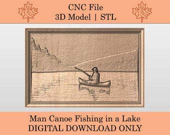 Homme pêchant en canoë dans un lac modèle 3D | Fichier 3D | Soulagement | Fichier CNC | Scène naturelle | Animaux | Paysage sauvage