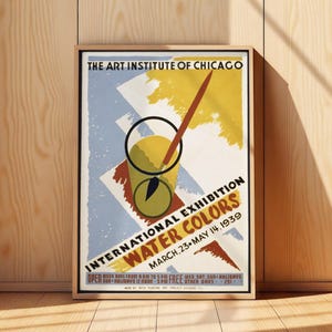 Manifesto della mostra dell'Art Institute of Chicago Watercolor (1939) – Stampa artistica vintage WPA, decorazione murale di qualità museale per artisti e designer