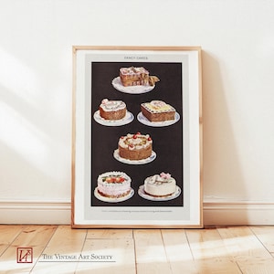 Impresión de pasteles de lujo vintage, decoración de pared de cocina, arte de pasteles de cocina, impresión de arte de comida, arte de pared de pasteles retro, descarga digital, arte de pared imprimible