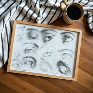 Life Drawing of Eyes, 19th Century Art, Vintage Print, Classical Drawing, Old Master Etching, Antique Sketch Art, Fine Art Decor