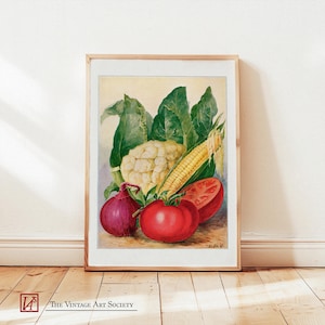Vintage Vegetable Poster, Kitchen Wall Decor, Retro Vegetable Still Life, Gift for Food Lover, Digital Download, Printable Poster