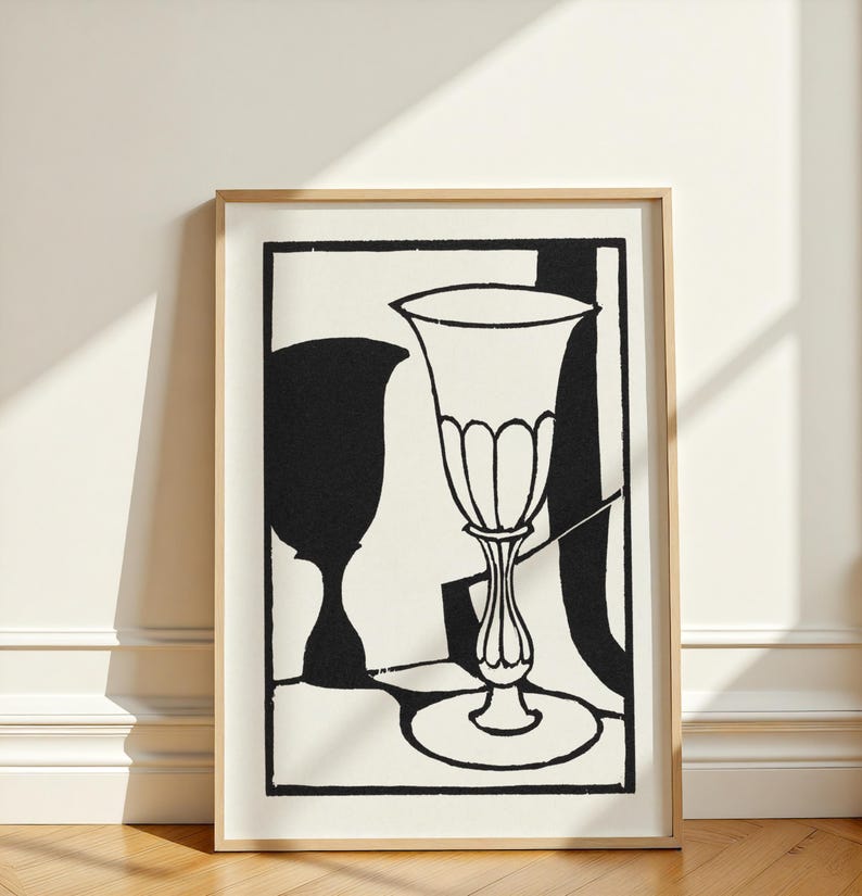 Wine Glass Still Life – Digital Download - Minimalist Black and White ...