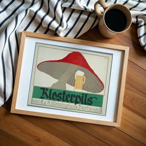 Vintage Werbeplakat mit Pilz - Rustikales Wohnaccessoire, Geschenk für Ihn