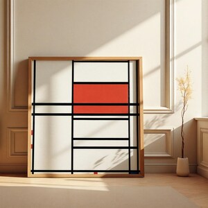 Stampa artistica di Piet Mondrian, poster astratto geometrico rosso, Composizione n. 4 con rosso e blu, 1938-1942, De Stijl Modernist Wall Art