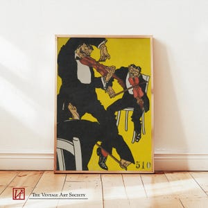Affiche des violonistes de la Wiener Werkstätte - Impression avant-gardiste audacieuse, illustration autrichienne vintage, art mural rétro de l'ère Bauhaus