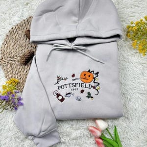 Pottsfield Harvest Festival Embroidered Sweatshirt, Over The Garden Wall Halloween Shirt, Embroidery Hoodie Spooky Season, Fall Autumn