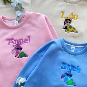 Stitch, Lilo And Angel Embroidered Sweatshirt, Cartoon Movie 2025 Shirt Hoodie, Hawaiian Aloha, Summer Tee, Family Trip Shirt