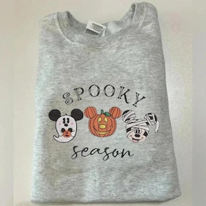 Spooky Season Embroidered Sweatshirt, Halloween Pumpkin Mickey Embroidery Shirt, Mickey Ghost Shirt, Fall Disney Crewneck, Disney Halloween