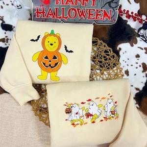 Halloween Winnie the Pooh Embroidered Sweatshirt, Embroidered Crewneck Hoodie, Fall Sweater, Trick or Treat, Halloween Shirt