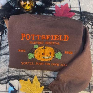 Pottsfield Harvest Festival Pumpkin Carver Embroidered Sweatshirt, Over The Garden Wall Inspired, Halloween Tee, Fall Autumn, Spooky Season
