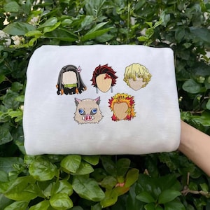 Embroidered Anime Character Crewneck Sweatshirt, Anime Embroidery Shirt, Anime Hashira Swords Hoodie, Gifts for Anime Lovers