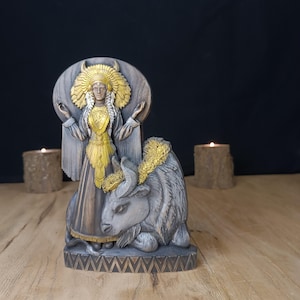 White Buffalo Calf Woman Wooden Statue, Native American Prophecy Altar Idol, Lakota Sacred Goddess