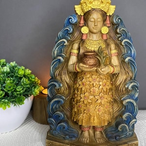 Xochiquetzal trästaty | Aztekisk blomgudinna | Dekor i mesoamerikansk mytologi | Helig feminin skulptur