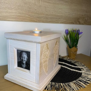 Wooden urn box Urn for human ashes Kepsake urn Funeral urn White urn for ashes  Personalized urn Modern urn Wooden memorial urn Candle urn