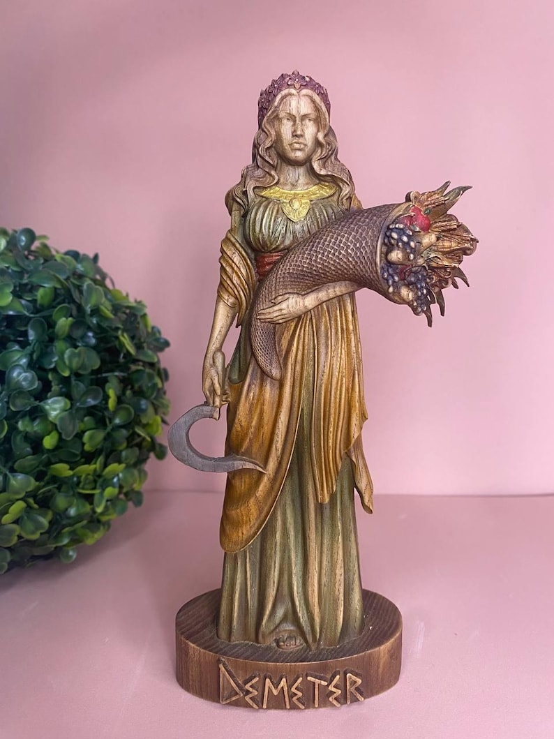Demeter Statue: Greek Goddess of Harvest, Ash Wood Hand Carved Goddess ...