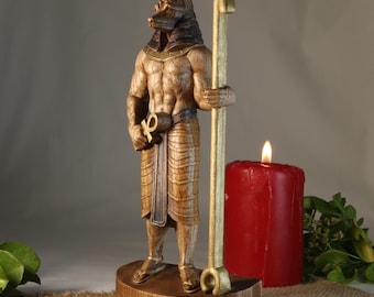 AnubisWooden Statue: Egyptian God Altar Decor Carved Wood Goddess Sculpture Gift