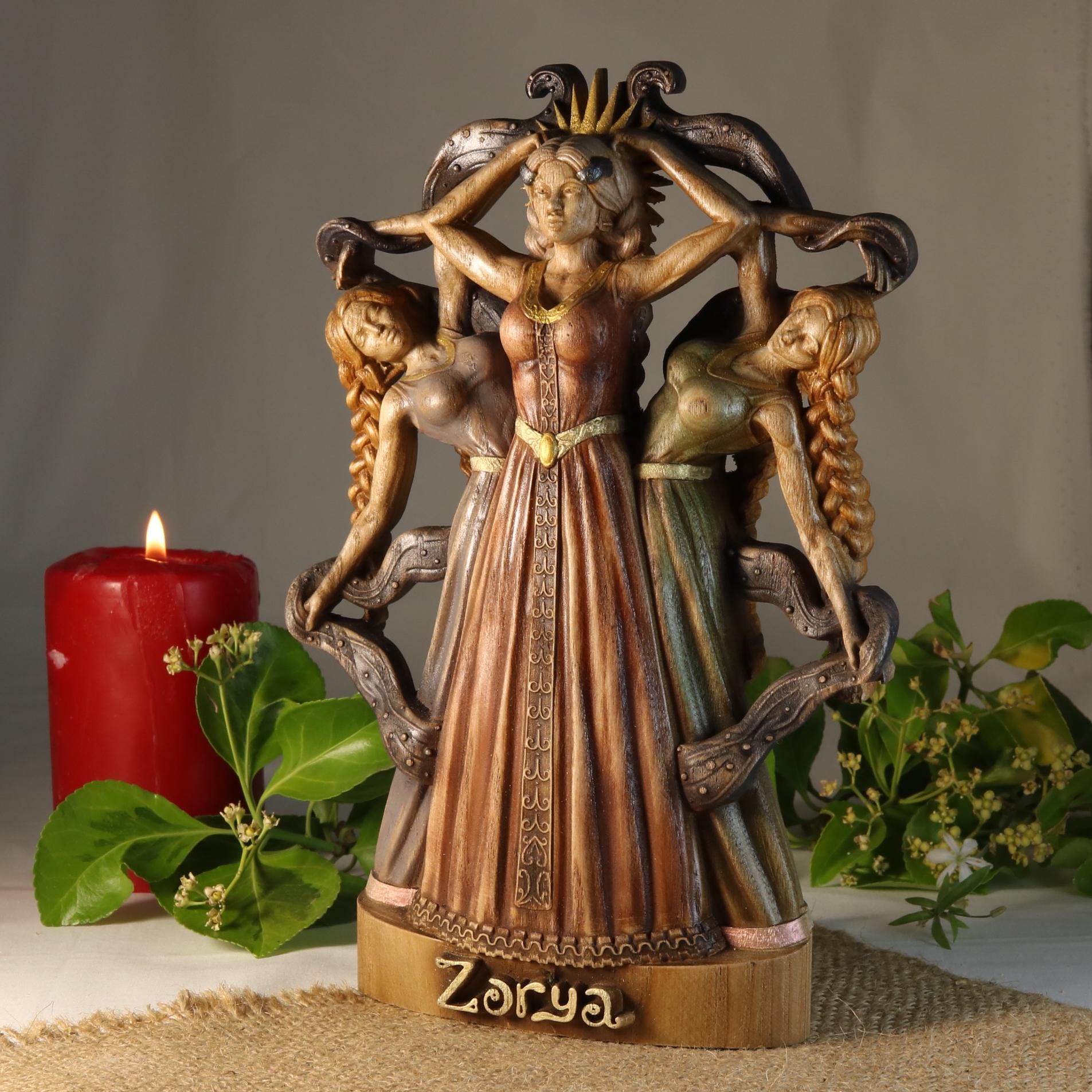 Zorya Slavic Goddess Statue: Wooden Pagan Decor Hand-carved - Etsy