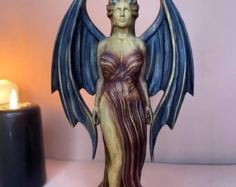 Lilith Statue: Sumerian Goddess Figurine Hand Carved Wooden Altar Lilit