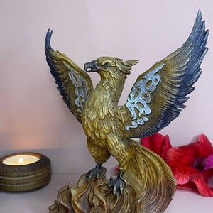 Phoenix Statue: Greek Mythology Wood Carved Mythical Bird Decor