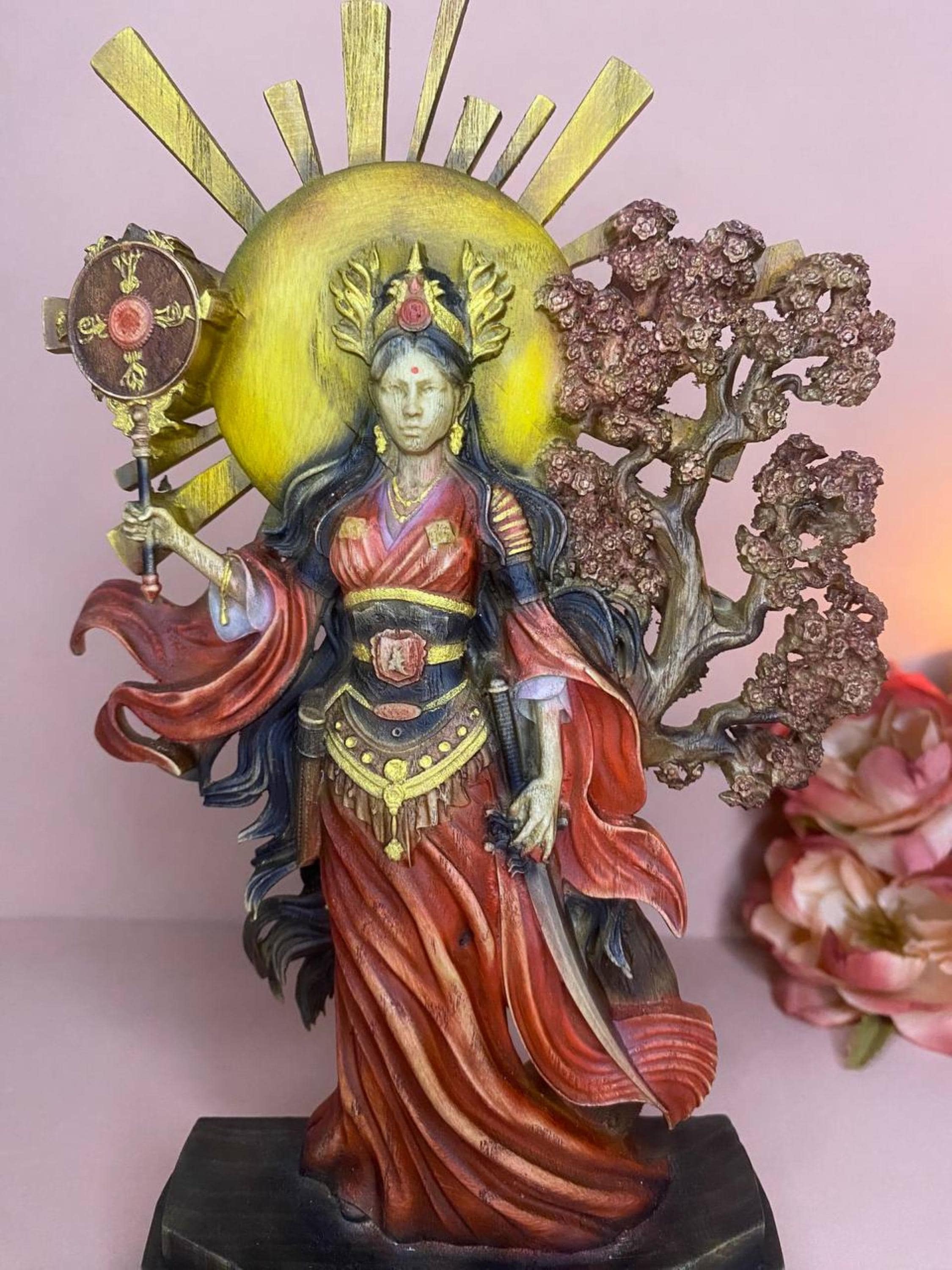Amaterasu Wood Gods Statue: Japanese Sun Goddess Figure Wood