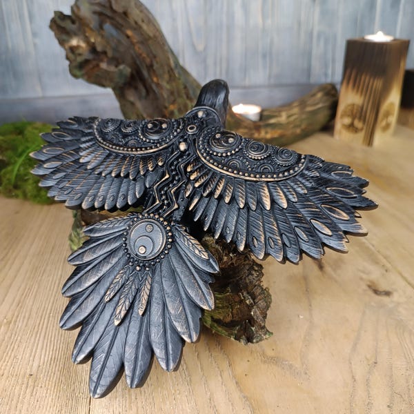 Estatua nórdica de cuervo Odin, tótem celta de cuervo, decoración de altar pagano wiccano sombreada