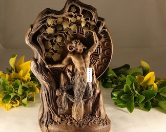 Pan Wooden Statue: Greek Goddess Home Decor Wood carving Pan Art