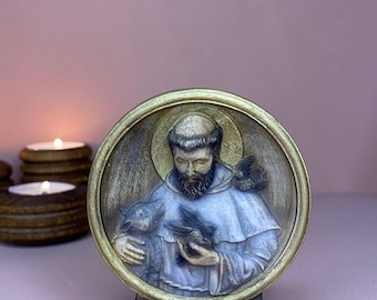 Hand-Carved Wood Saint Francis Statue, Patron of Animals Decor