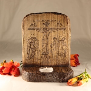 Сrucifixion icon Orthodox icon Religious icon Byzantine icon Christian icon Jesus christ icon Crucifixion Jesus  Wooden Candle holder Altar