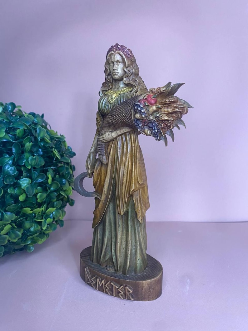 Demeter Statue: Greek Goddess of Harvest, Ash Wood Hand Carved Goddess ...