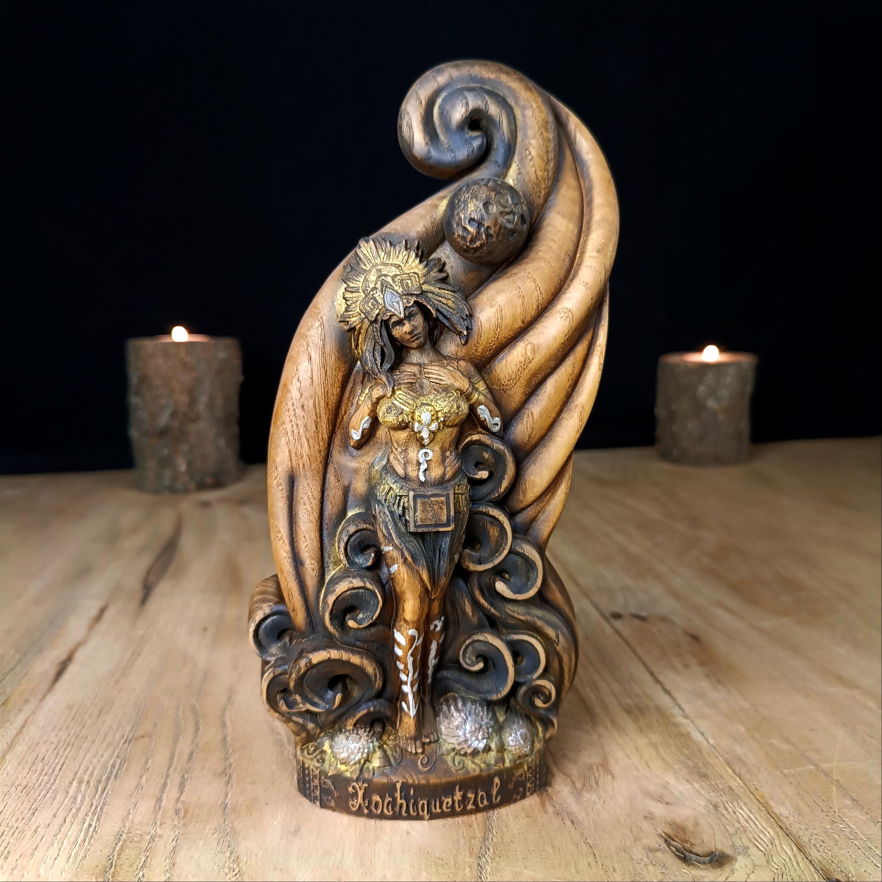 Xochiquetzal Wooden Statue, Aztec Goddess, Mexican Mythology Altar
