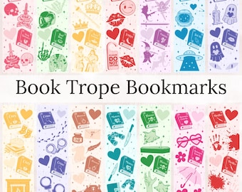 16 Book Trope Bookmark SVG Bundle, Reading Retro Book Svg, Spicy Book Png, Floral Book Quotes Svg, Printable Bookmarks, Digital Download
