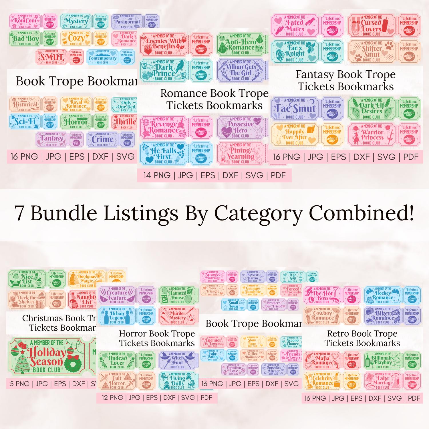 95 Mega Book Tropes Bookmarks SVG Bundle, Raffle Ticket Bookish Designs ...