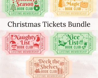 Paquete de 5 diseños SVG de boletos navideños, marcapáginas PNG, marcapáginas SVG, SVG de lectura, SVG de citas de libros, SVG de boletos navideños para marcapáginas, descarga digital